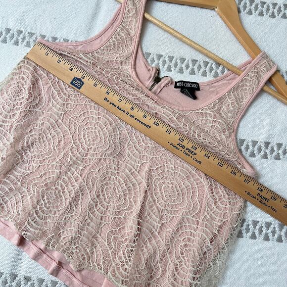 MissChievous Blouse Pink Barbie Coquette Lace Tank Sleeveless Layered Scoop Neck - Picture 5 of 10
